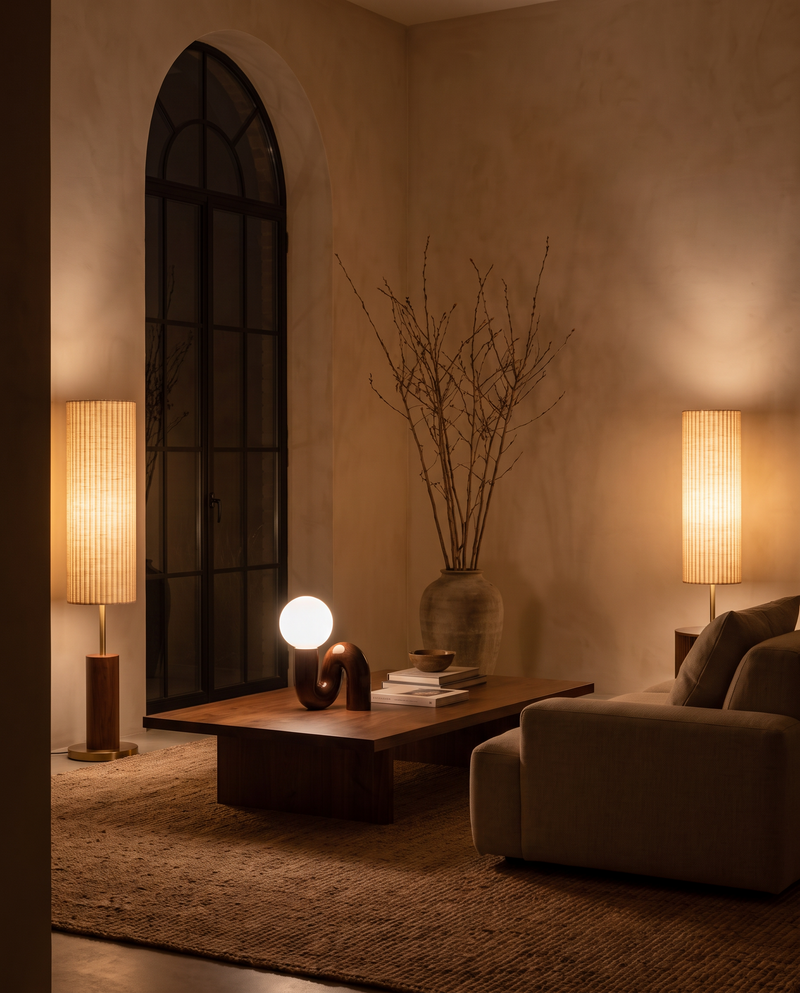 Best selling lamps lit in the loft living room at night