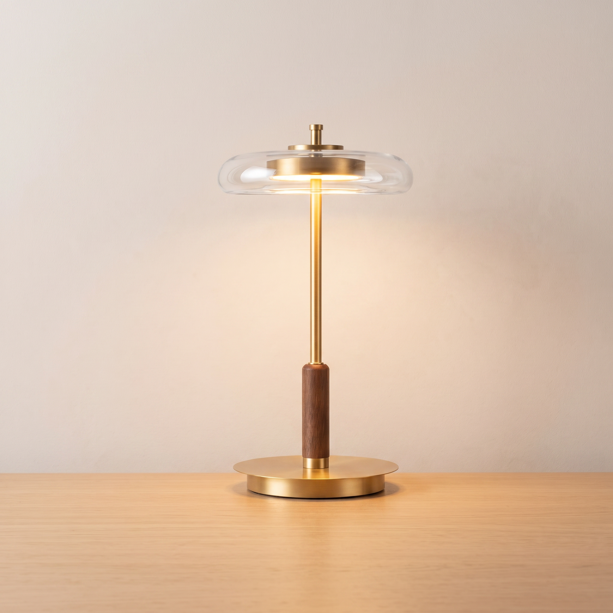Quill table lamp lit on light oak